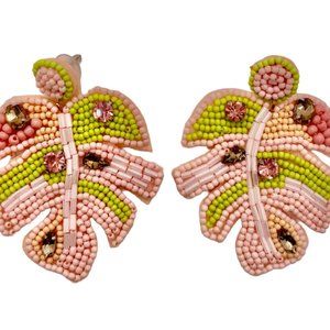 ⭐️✨✨FREE Beaded Leaf Plant Rhinestone Hipster Boho Vacation Vaca Hippie Earrings